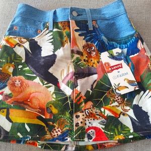 New Women's Levi's Farm Rio Skirt Ribcage Size 28 Floral Animals Premium
